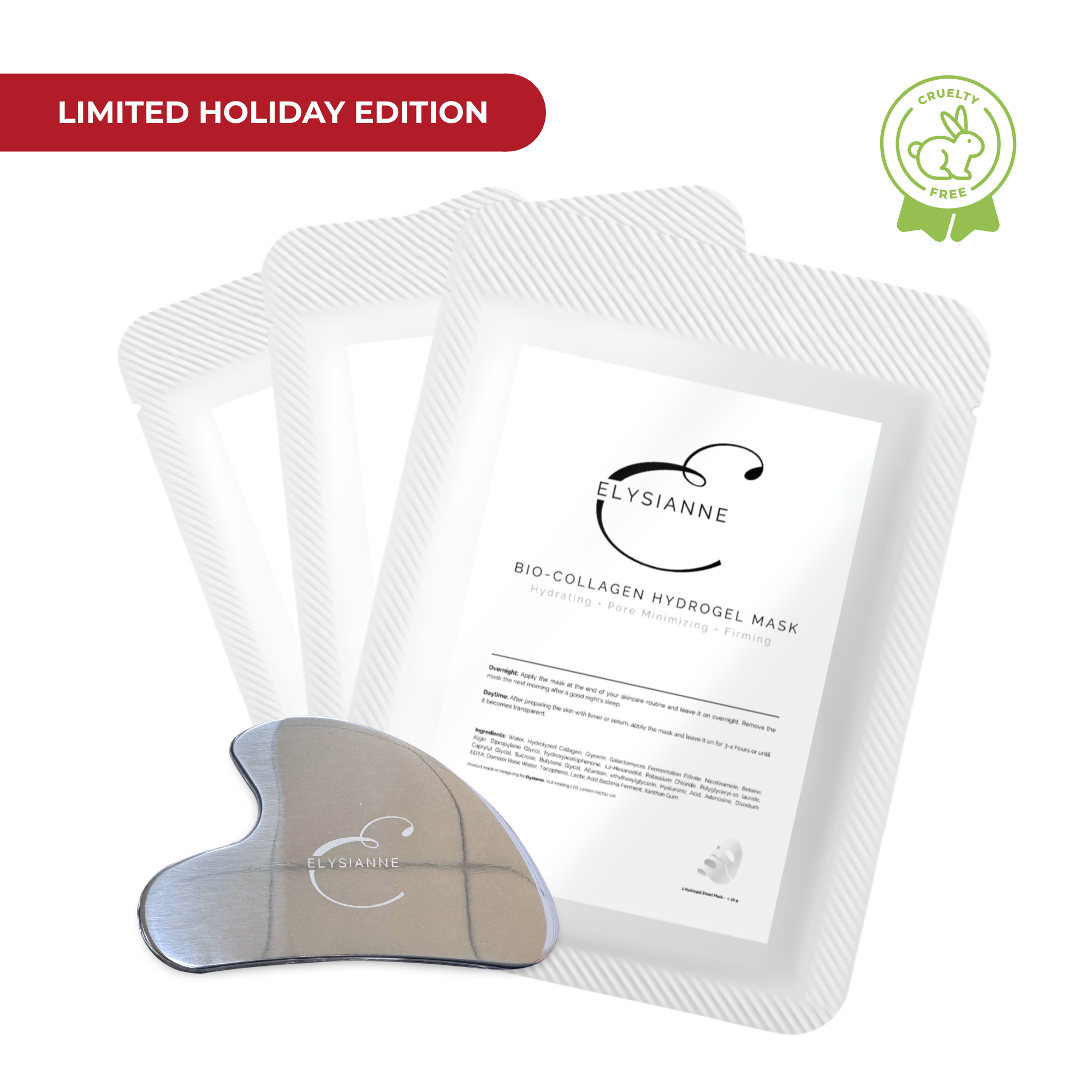 The Holiday Glow Ritual - Bio-Collagen Hydrogel Mask Set mit Edelstahl Gua Sha